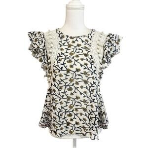 NEW SEA New York Womens Khloe Print Crochet Top Size 0 Swing Pleat Hem Boho